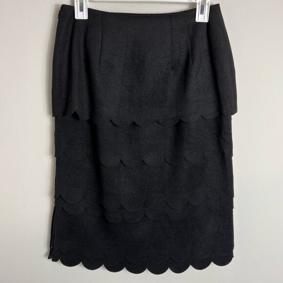 Anthropologie Maeve Black Tiered Scallop Wool Blend Pencil Skirt 4 - Picture 3 of 8